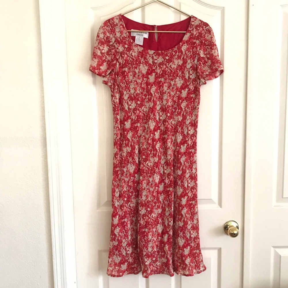 Jones New York 80s | 90s Red Floral Dress